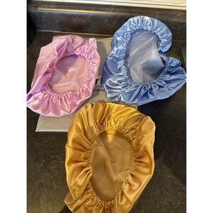 3pcs Reusable Bathing Caps Solid Color Elastic Shower Caps for Women